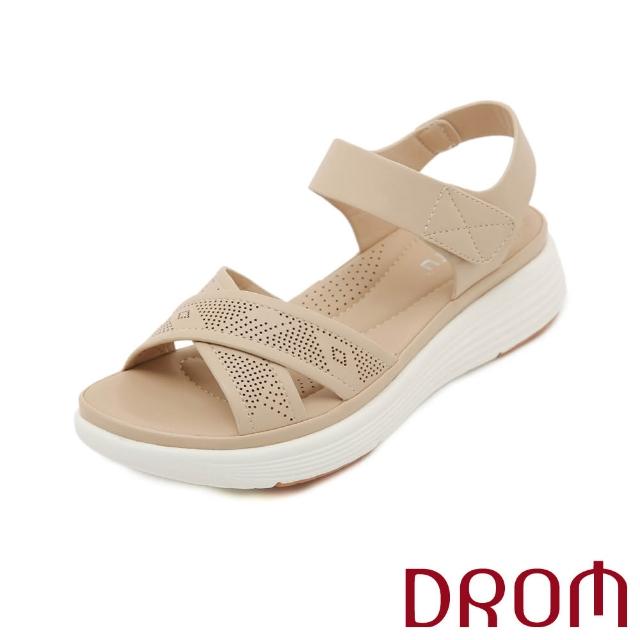 【DROM】厚底涼鞋 縷空涼鞋/縷空刻花X字帶造型舒適厚底涼鞋(杏)