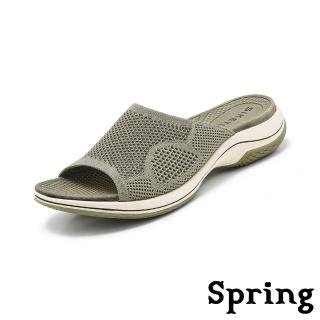 【SPRING】厚底拖鞋/舒適透氣飛織布面運動風厚底拖鞋(綠)