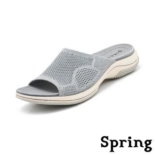 【SPRING】厚底拖鞋/舒適透氣飛織布面運動風厚底拖鞋(灰)
