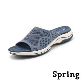 【SPRING】厚底拖鞋/舒適透氣飛織布面運動風厚底拖鞋(藍)