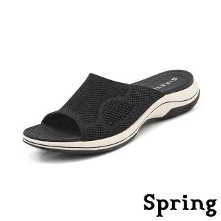 【SPRING】厚底拖鞋/舒適透氣飛織布面運動風厚底拖鞋(黑)