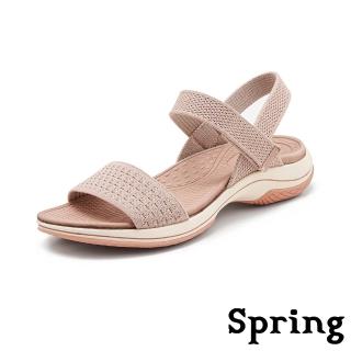【SPRING】一字涼鞋 彈力涼鞋/舒適飛織彈力一字帶運動風涼鞋(粉)