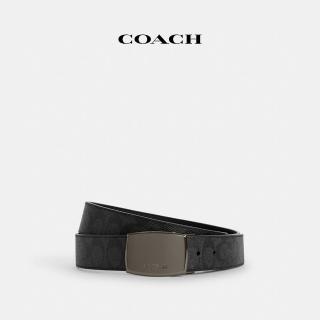 【COACH】蔻馳官方直營 禮盒裝飾片和HARNESS針釦可裁剪雙麵皮帶38MM-炭黑色/黑色(CW362)