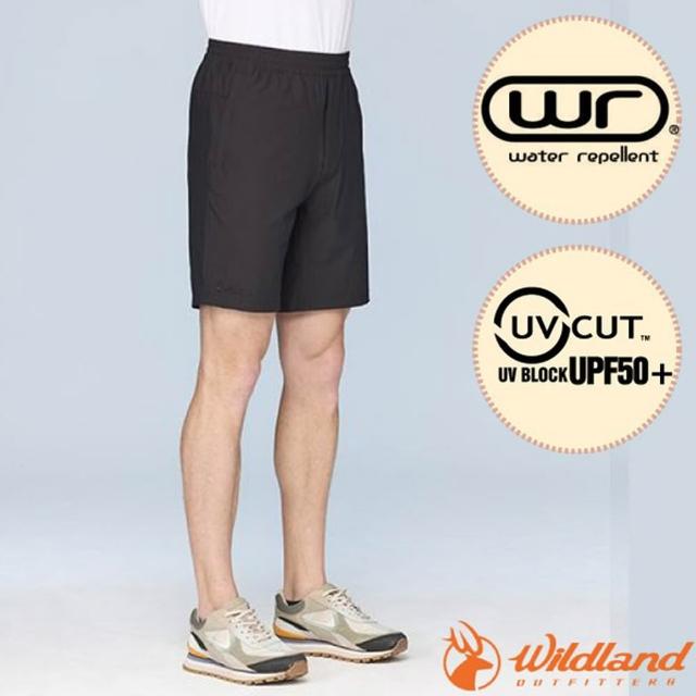 【Wildland 荒野】男 戶外休閒彈性短褲.休閒運動褲/抗UV-CUT50+(0B31392-180 黑水塘)