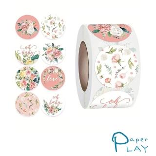 【Paper Play】創意多用途標籤貼紙-浪漫粉嫩牡丹花 標籤貼 獎勵貼 封口貼 500枚入(標籤貼紙 標籤貼)