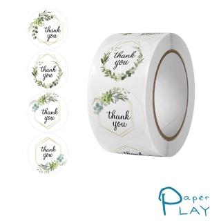 【Paper Play】創意多用途標籤貼紙-清新花葉線圈THANK YOU 標籤貼 獎勵貼 封口貼 500枚入(標籤貼紙 標籤貼)