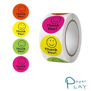 【Paper Play】創意多用途標籤貼紙-趣味彩色笑臉THANK YOU 標籤貼 獎勵貼 封口貼 500枚入(標籤貼紙 標籤貼)