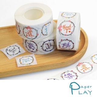 【Paper Play】創意多用途標籤貼紙-彩色橄欖花圈THANK YOU 標籤貼 獎勵貼 封口貼 500枚入(標籤貼紙 標籤貼)