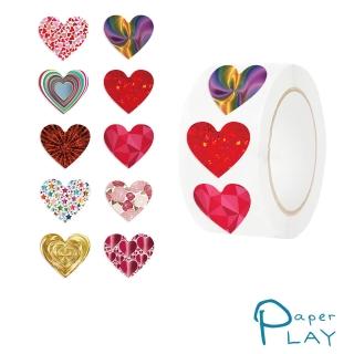 【Paper Play】創意多用途標籤貼紙-趣味閃亮愛心 標籤貼 獎勵貼 封口貼 500枚入(標籤貼紙 標籤貼)