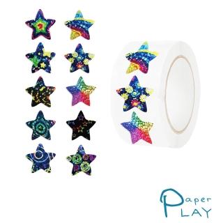 【Paper Play】創意多用途標籤貼紙-繽紛鐳射星星 標籤貼 獎勵貼 封口貼 500枚入(標籤貼紙 標籤貼)