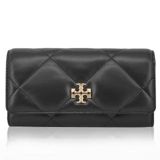 【TORY BURCH】KIRA 經典菱格紋翻蓋扣式長夾(經典黑)
