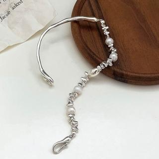 【LEEHER】碎銀手鍊/s925純銀/銀飾/女生手鍊/韓版手鍊/氣質/珍珠手鍊/珍珠搭彎管/半鐲珍珠手鍊/純銀手鍊