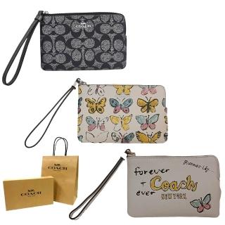 【COACH】限量特殊馬車LOGO防刮皮革小手拿 母親節送禮組 贈原廠紙袋 多款可選(母親節送禮)