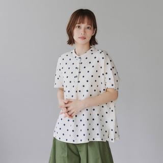【Simply Yours 類似簡約】亞麻圓點半開襟上衣 白F(亞麻圓點半開襟上衣)
