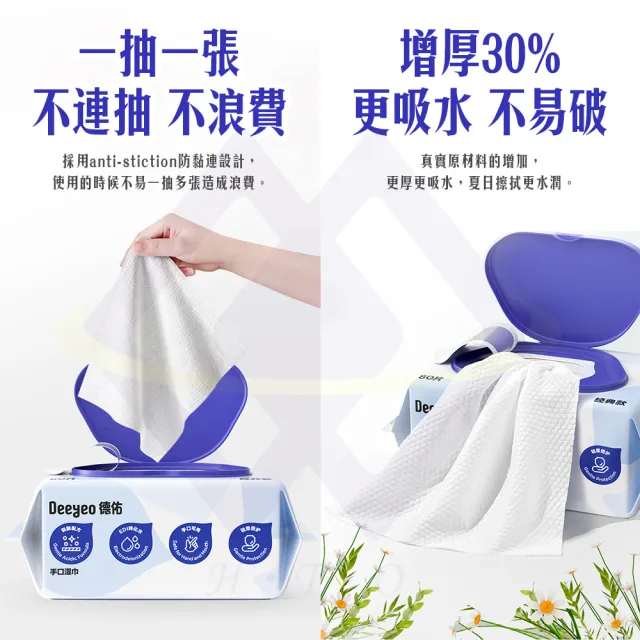 【禾統】德佑手口濕巾家庭裝80抽-3入(濕紙巾 隨手包 隨身包濕紙巾 加厚濕巾 掀蓋式濕紙巾)