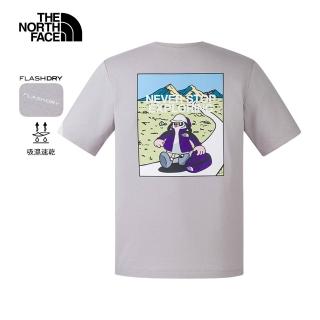 【The North Face 官方旗艦】北面男女款灰色吸濕排汗戶外山川印花短袖T恤｜8GZ21OA(排汗衫)