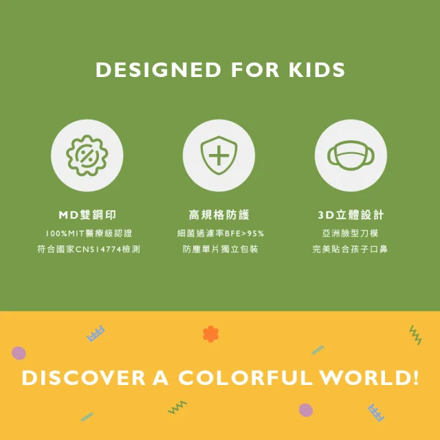 【康菲COMFIZ】康菲大童3D立體醫療口罩/共三盒(7-12歲適用/多款獨家設計花色/無鼻樑條)