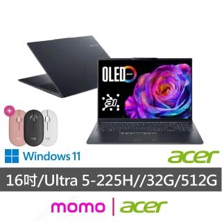 【Acer】無線滑鼠組★16吋Ultra 5輕薄AI筆電(Swift Go/EVO/SFG16-73-529D/Ultra 5-225H/32G/512G/W11/OLED)