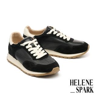 【HELENE SPARK】日常百搭純色異材質綁帶厚底休閒鞋(黑)