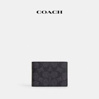 【COACH】蔻馳官方直營 經典Logo迷你折疊皮夾-炭黑色/黑色(CW368)