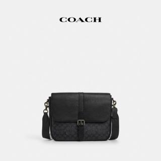 【COACH】蔻馳官方直營 WARREN經典Logo郵差包-炭黑色/黑色(CW214)