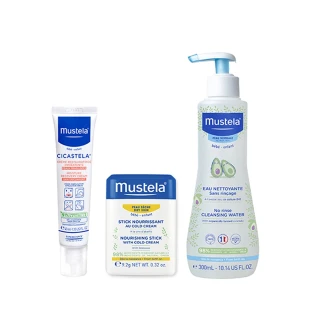 【Mustela 慕之恬廊】口水肌養護組(高效唇頰雙護膏9.2g+免用水潔淨液300ml+修護霜40ml)