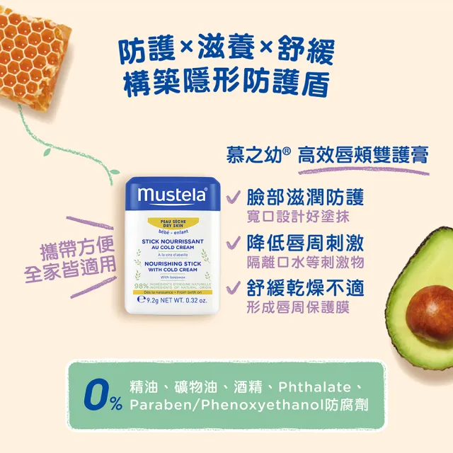 【Mustela 慕之恬廊】口水肌養護組(高效唇頰雙護膏9.2g＋免用水潔淨液300ml＋修護霜40ml)