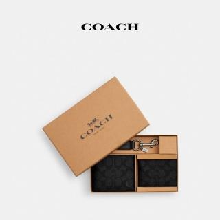 【COACH】蔻馳官方直營 禮盒裝經典Logo三合一皮夾套裝-炭黑色/黑色(CW344)