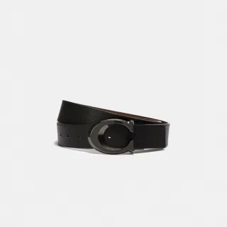 【COACH】蔻馳官方直營 經典Logo針釦可裁剪雙面皮帶38MM-青銅色硬體/黑色/深馬鞍棕色(CQ013)