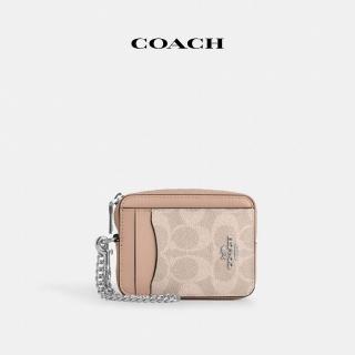 【COACH】蔻馳官方直營 經典Logo拉鍊卡夾-SV/沙黃色/灰褐色(CW883)