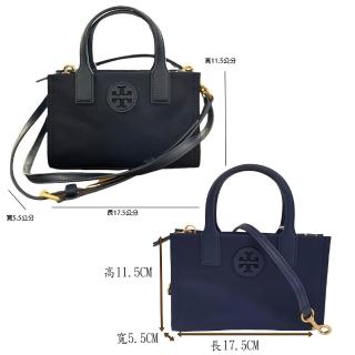 【TORY BURCH】ELLA 縫線logo尼龍斜背 手提兩用迷你托特包 黑色/深藍色