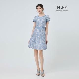 【ILEY 伊蕾】燒花蕾絲花朵縲縈洋裝(淺藍；M-2L；1252027114)