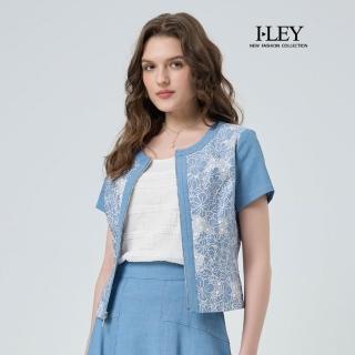 【ILEY 伊蕾】燒花蕾絲花朵縲縈短袖外套(藍；M-XL；1252024891)