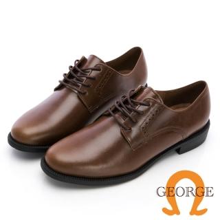 【GEORGE 喬治皮鞋】圓頭素面真皮綁帶皮鞋（女）-咖 431043IK20