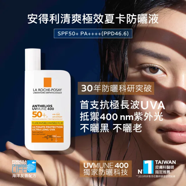 【理膚寶水】最強防曬★安得利清爽極效夏卡防曬液50ml_A(防水防汗)