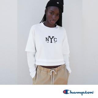【Champion】官方直營 女款-ROCHESTER 印花短版長袖上衣-白色(117206-WW001)