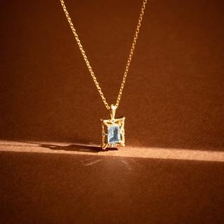 【SPANCONNY 飾品控】女爵 l 海藍寶 白水晶 S925純銀 l 古典方鑽項鍊(思緒清晰+增加正能量)