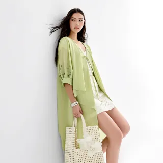 【KERAIA 克萊亞】青檸如詩刺繡雪紡長罩衫