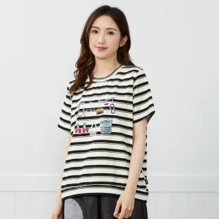 【betty’s 貝蒂思】女孩衣帽間印花條紋T-shirt(黑色)