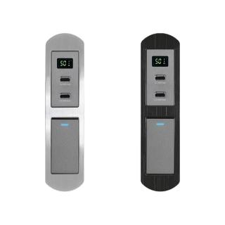 【易智快充】LED開關+50w USB插座(超薄面板貼合訂製傢俱-金屬質感磁吸兩孔面板-省空間系列)