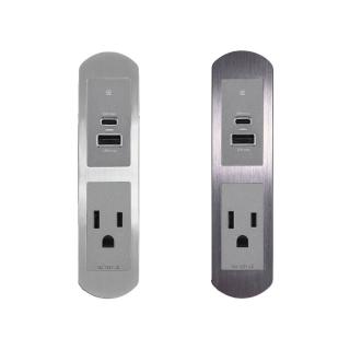 【易智快充】省空間系列AC插座+30w USB插座(超薄面板貼合訂製傢俱-全鋁質感磁吸兩孔面板)