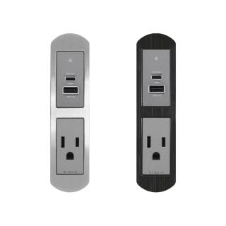 【易智快充】省空間系列AC插座+30w USB插座(超薄面板貼合訂製傢俱-金屬質感磁吸兩孔面板)
