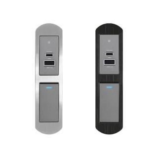 【易智快充】省空間系列LED開關+30w USB插座(超薄面板貼合訂製傢俱-金屬質感磁吸兩孔面板)