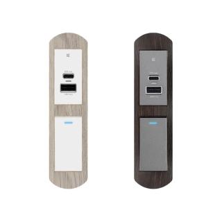 【易智快充】省空間系列LED開關+30w USB插座(超薄面板貼合訂製傢俱-木紋質感磁吸兩孔面板)