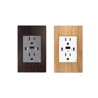 【易智快充】AC插座+40w USB+AC插座(輕鬆配線DIY-木紋質感磁吸面板-高階系列)