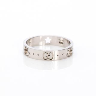 【GUCCI 古馳】18k白金logo戒指(縷空星星-戒指尺碼17/15)