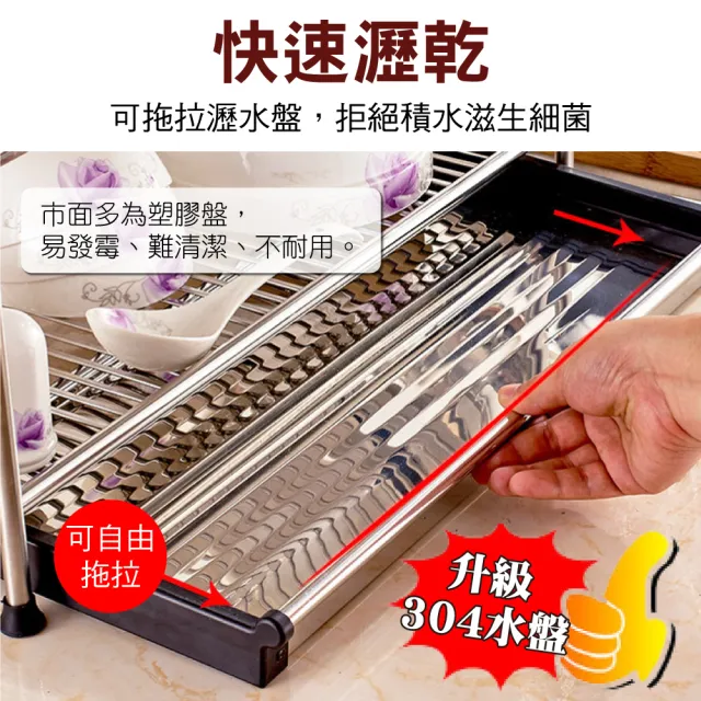 【新錸家居】45公分全304不鏽鋼 碗盤餐具瀝水架-雙層立式(碗盤架 S型置物架 廚房收納架) 