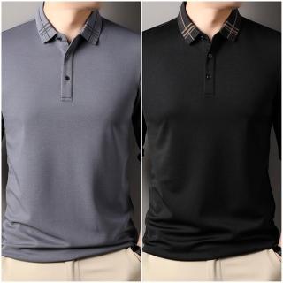 【紐約精品】現貨+預購 春秋長袖上衣男襯衫高爾夫球衫桑蠶絲羊毛休閒時尚簡約T恤(薄款男POLO衫4色a1jw54)