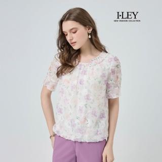 【ILEY 伊蕾】花朵燒花印花短袖上衣(白；M-2L；1252021478)