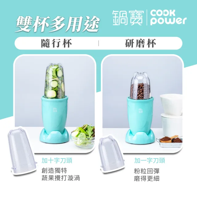【CookPower 鍋寶】多功能蔬果隨行研磨機/果汁機/調理機-藍綠色(MA-6202)